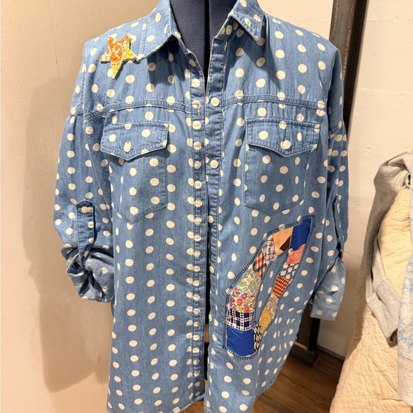 Forever 21 Blue Denim Polka Dot with Vintage Quilt accents - Picture 1 of 7